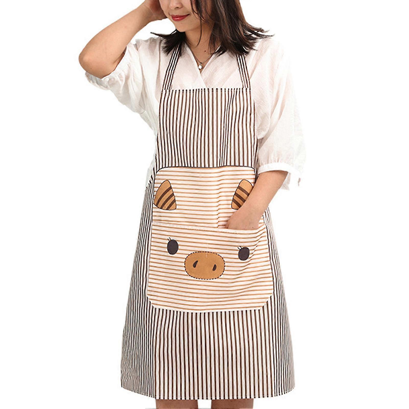 Cartoon Pig Print Cooking Apron Chef Oil-proof Soft Fabric Adjustable Aprons For Cleaning Painting Serving