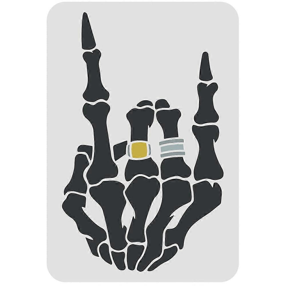 1pc Skeleton Hand Stencil Skeleton Rock Hand Stencils Plastic Skeleton Hand with Ring Pattern Painting Stencil Reusable Decor Stencil