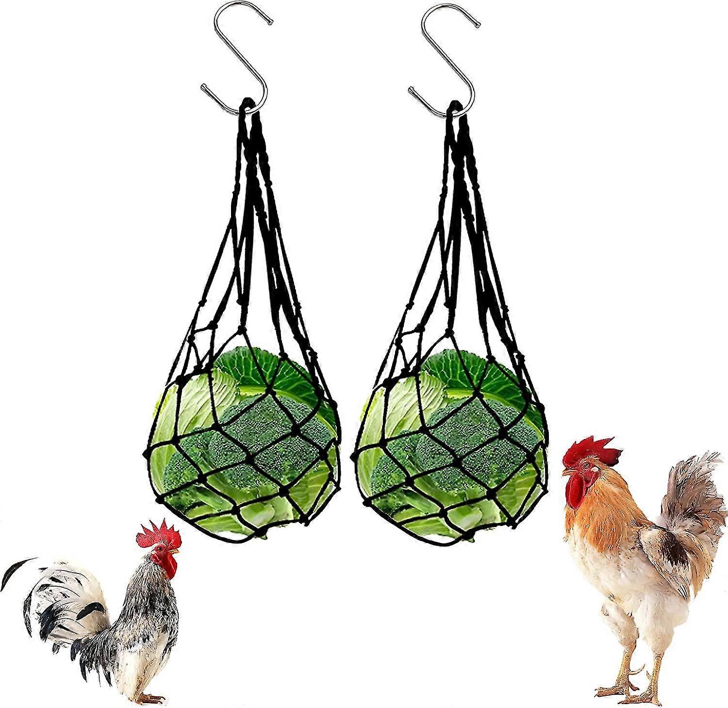 Chicken Fruit Vegetable Feeder Net Bag, Chicken Toy Accessories Fruit Rack Vegetable Rack Feeder Net For Chicken Duck Goose Poultry 2 Mesh Bags With 2