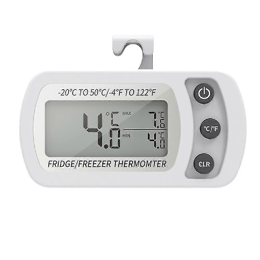 Digital Fridge Thermometer, Waterproof Freezer Thermometer with Hook, Easy to Read LCD Display, Max/Min Record Function (White)