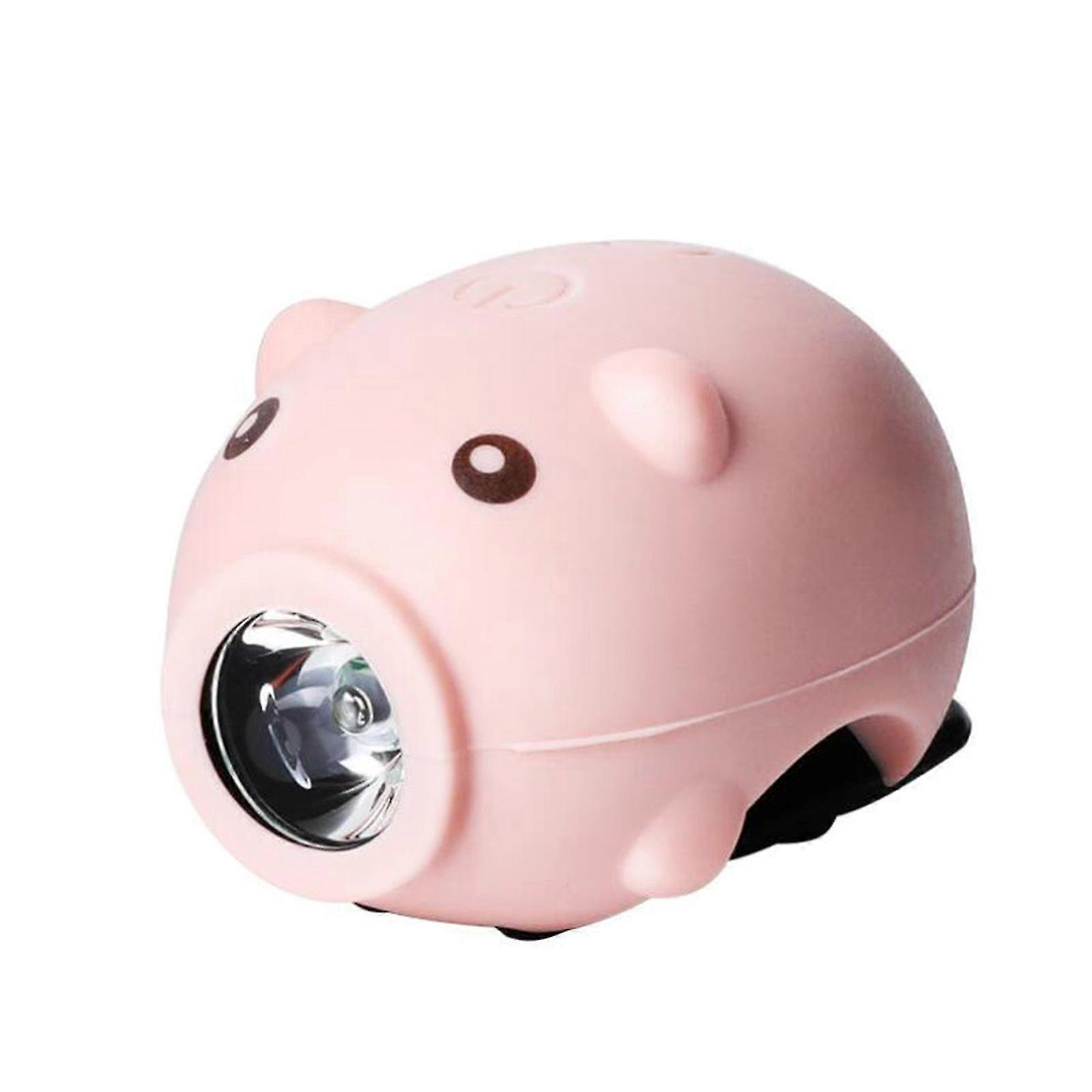 USB Rechargeable Cute Pig Bicycle Light Riding Horn Front Tail Light-Good