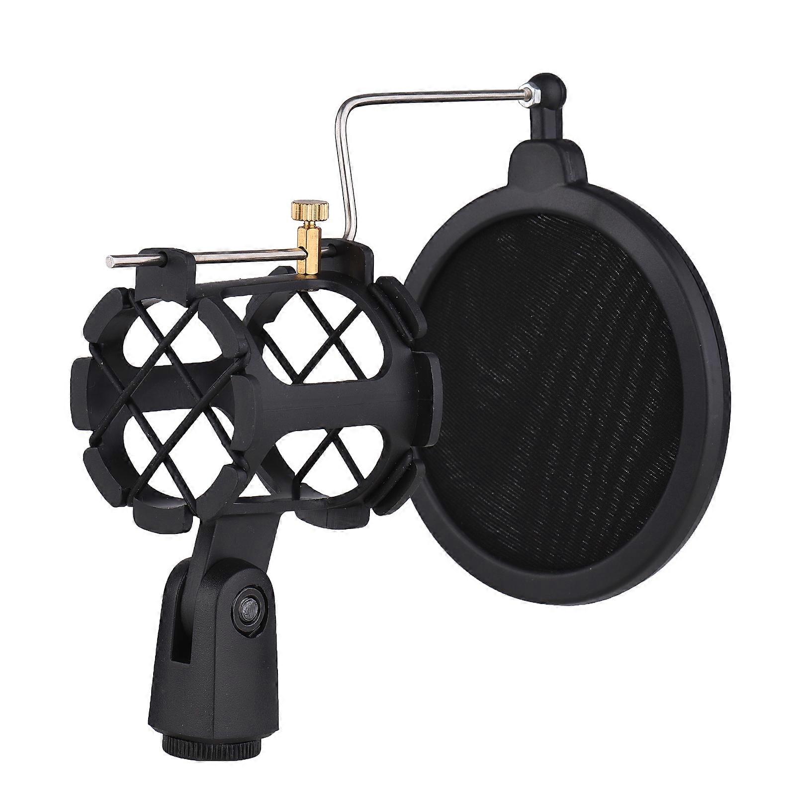 Kunststoff-Mikrofon-Stoßdämpfer-Mikrofonhalter-Ständer mit Pop-Filter Universal-Schraubadapter für Durchmesser 2cm-4cm dünnes Kondensatormikrofon