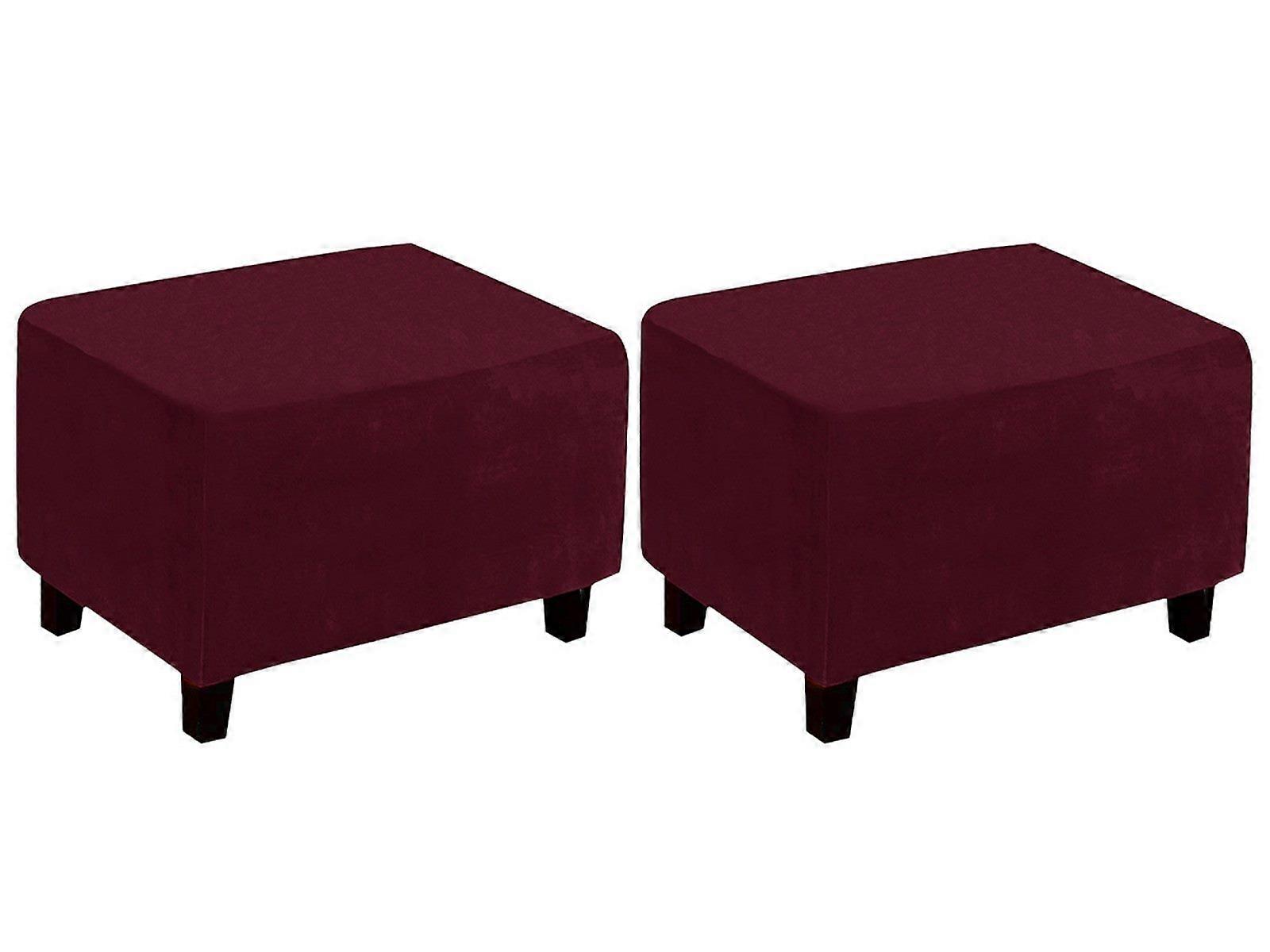 2PCS Rectangular Ottoman Stool Cushion Cover Foot Stool Cover Wine Red