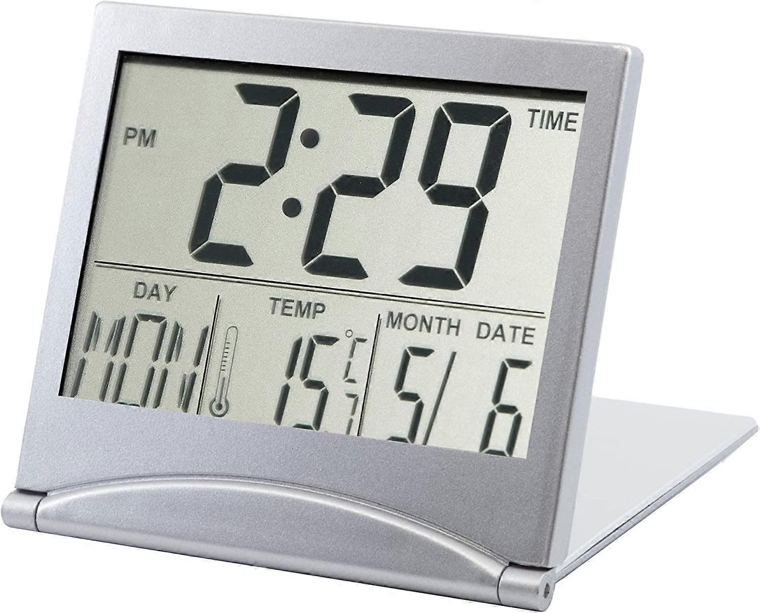 ZK- Silver Digital Alarm Clock Desk Temperature LCD Display