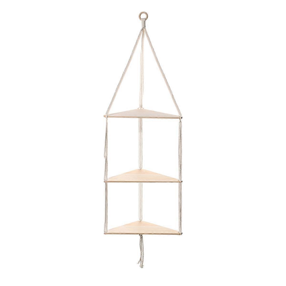 3-Tier Floating Wall Shelf Wood Triangle Corner Display Stand Decoration Living Room Bedroom Wall H