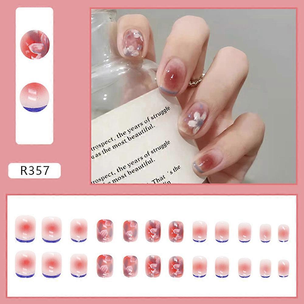 24PCS Short Press on Nail Cute Flowers Design Sweet Style Full Coverage Nails
