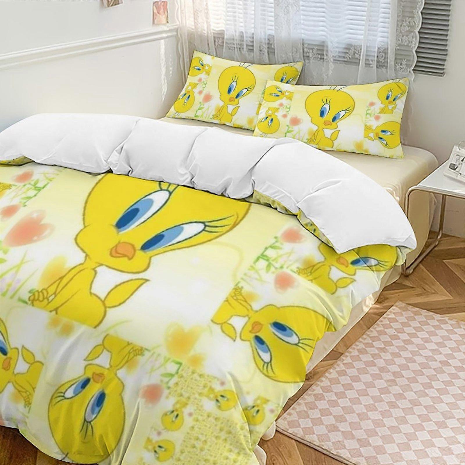 c467 TweetyBird 2ベッド羽毛布団カバーマイクロファイバー寝具セット軽量3ピース掛け布団セット、子供用羽毛布団カバー1枚、枕シャム2枚ee467