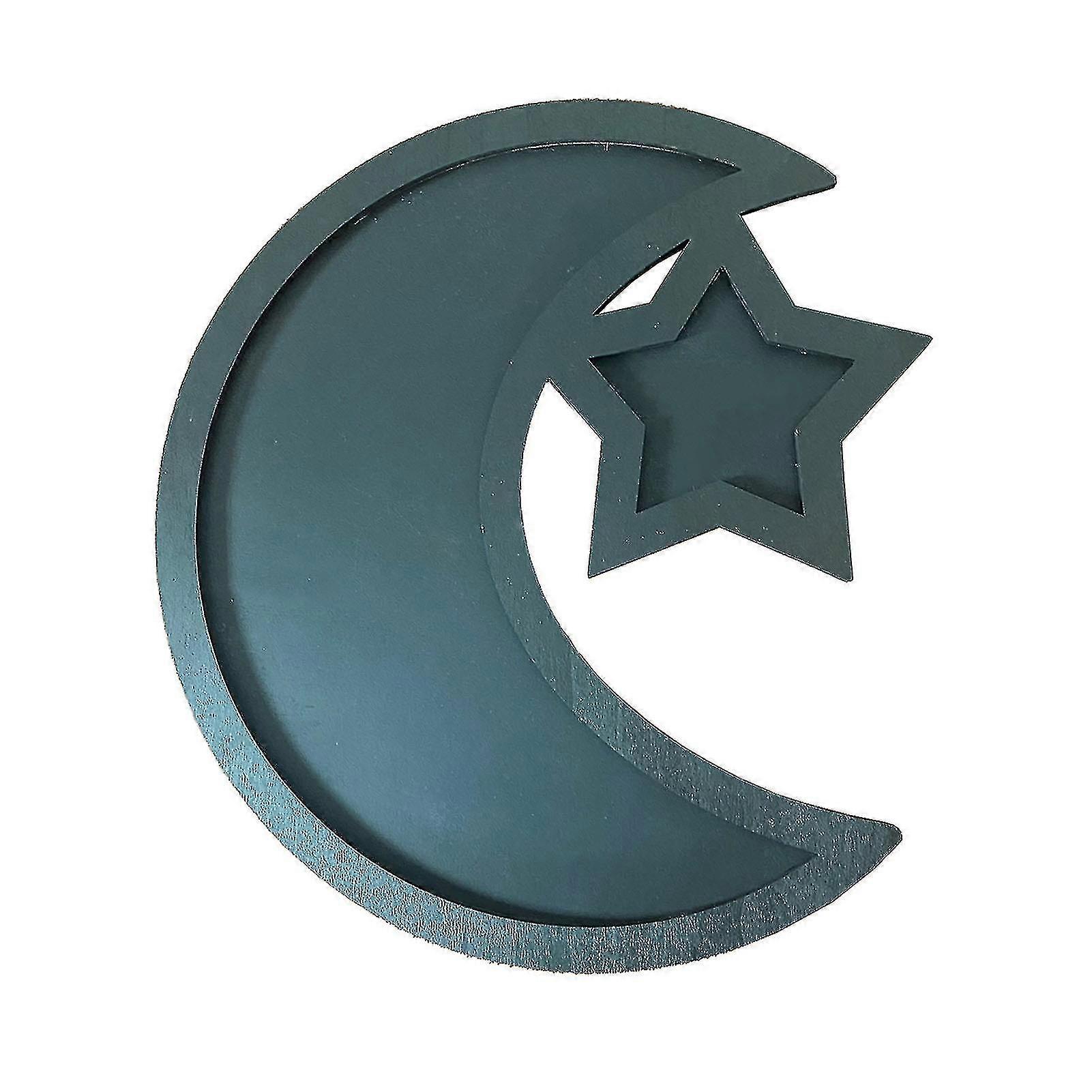 Ramadan Wooden Tray Eid Plates Ramadan Decorations Serving Tableware(1 Pcs, Blue)