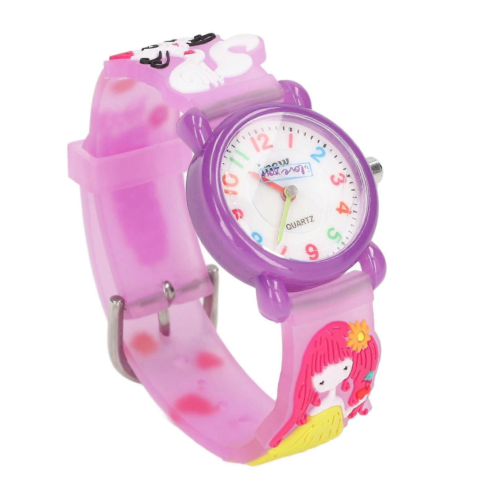 Kids Watches 3D Cartoon Waterproof Silicone Kids Watches Kitten Girl Pattern Cartoon Watch for 3 To 8 Year Old Girls Purple