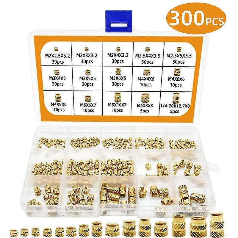 300pcs Threaded Insert M2 M2.5 M3 M4 M5 M6 Insert Nut Brass Threaded Bushings Internal Thread Knurled Nuts with Plastic Box