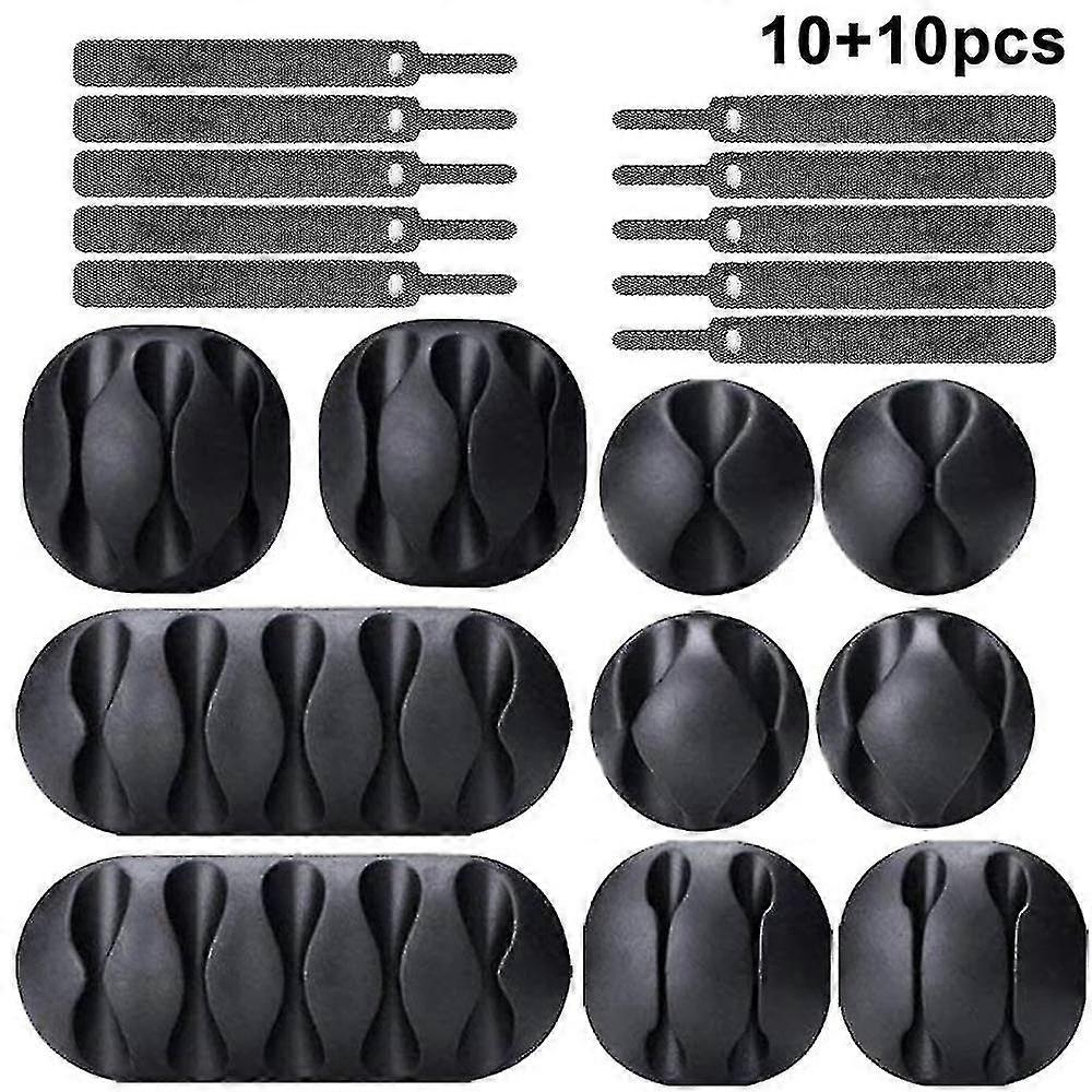 20pcs Cable Management Organiser 10 Cable Holders+10 Cable Ties,black