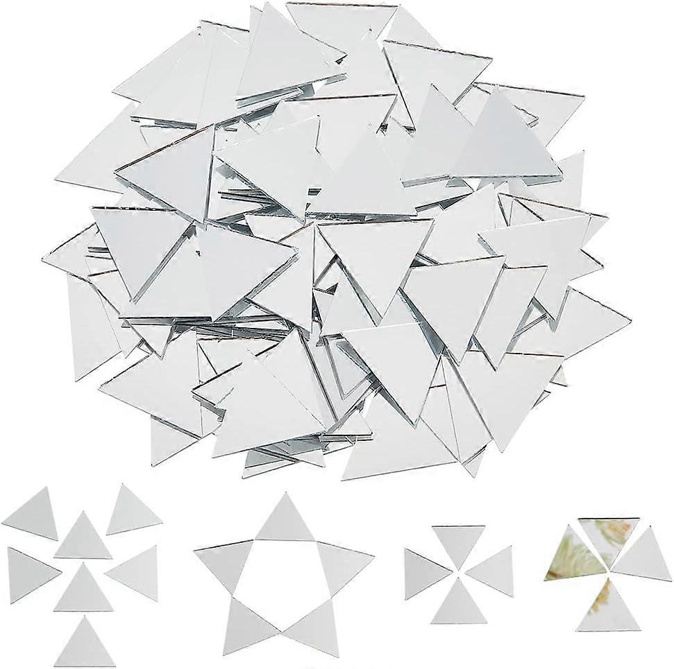 150Pcs Triangle Mosaic Pieces 1x1 inch Small Mosaic Tiles 1mm Thick Non-Stick Mini Glass Mirror Tiles DIY Mirror Triangle Mini Mirrors with Iron Box f