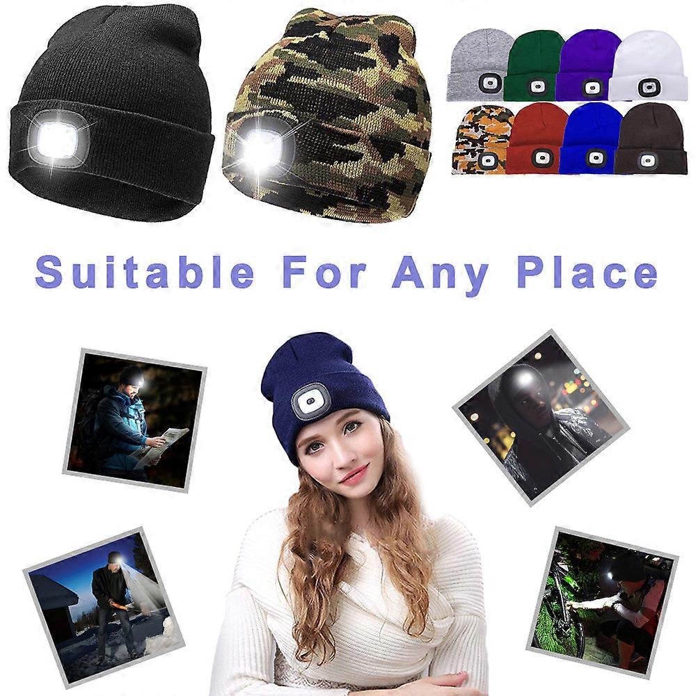 LED Beanie Hat With USB Rechargeable Battery Unisex High Powered Head Lamp Light
