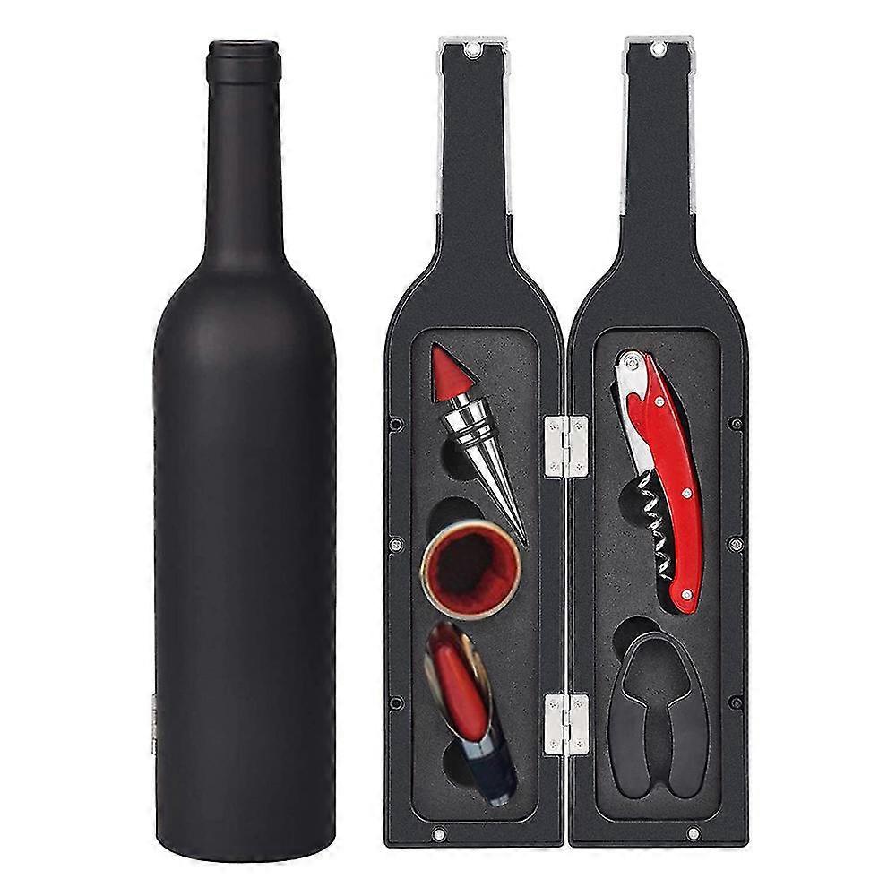 Wine Bottle Corkscrew Opener Kit, Drip Ring, Foil Cutter, Mahogany