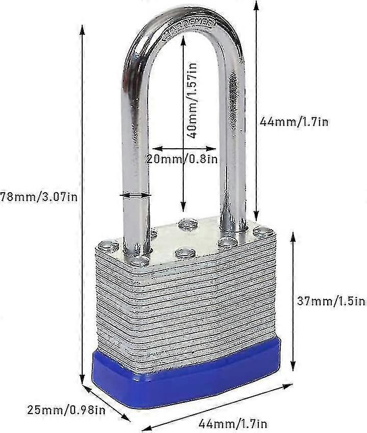 2 Pack Padlocks With Keys, Laminated Steel Key Padlock Long Lock With Keys 44mm Heavy Duty Key Padlock