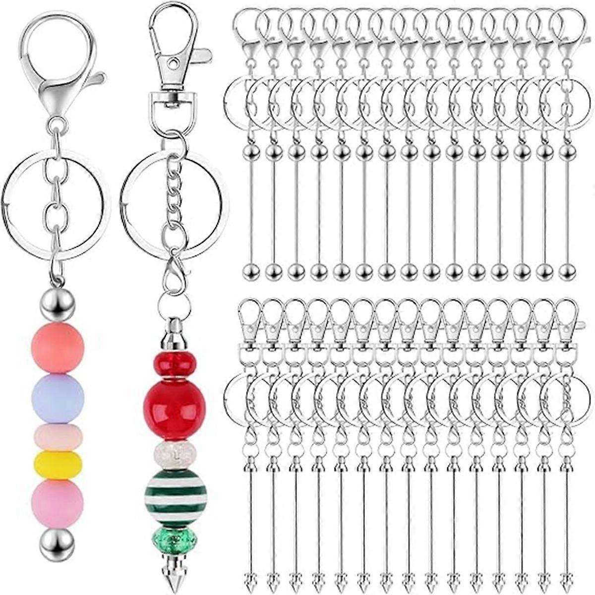 Beadable Keychain Bars, Metal Bead Keychain Bars Beads DIY Blank Keychain Removable Beadable Keycha
