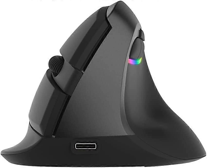 Geruisloze draadloze verticale muis, 2,4 GHz en Bluetooth 4.0 Dual Mode optische muizen, 2400 DPI en RGB Decor Light oplaadbare computermuis (zwart)