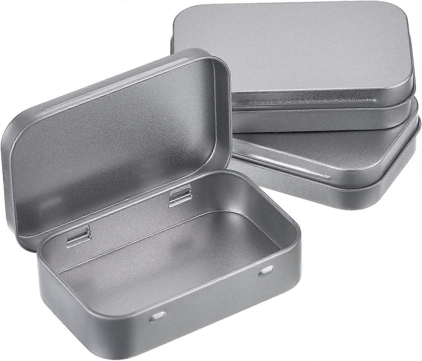 Set of 3 Empty Hinged Silver Metal Rectangular Tins Portable Mini Box Small Storage Kit Box