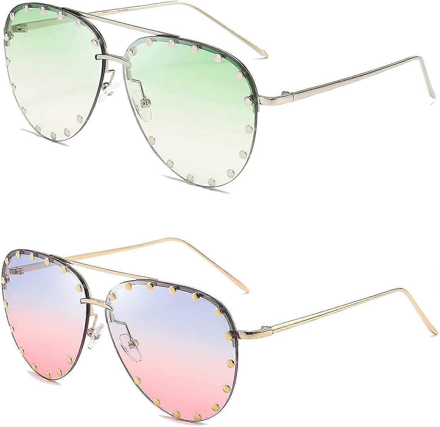 Studded Sunglasses For Women Fashion Studded Aviator Sunglasses Metal Frame Uv 400