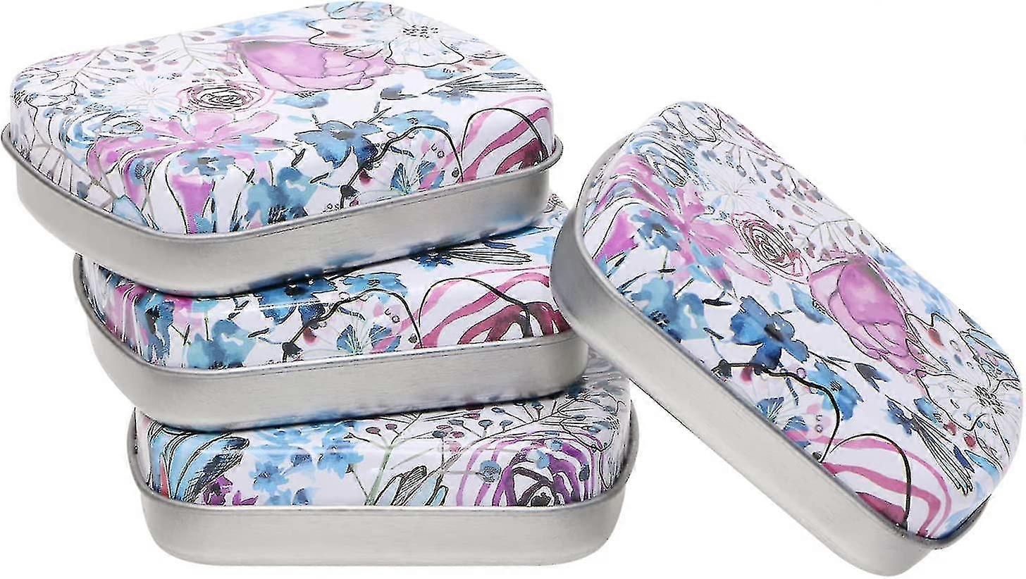 4pcs Small Metal Portable Storage Box, Mini Rectangle Empty Hinged Tins With Lid(floral)