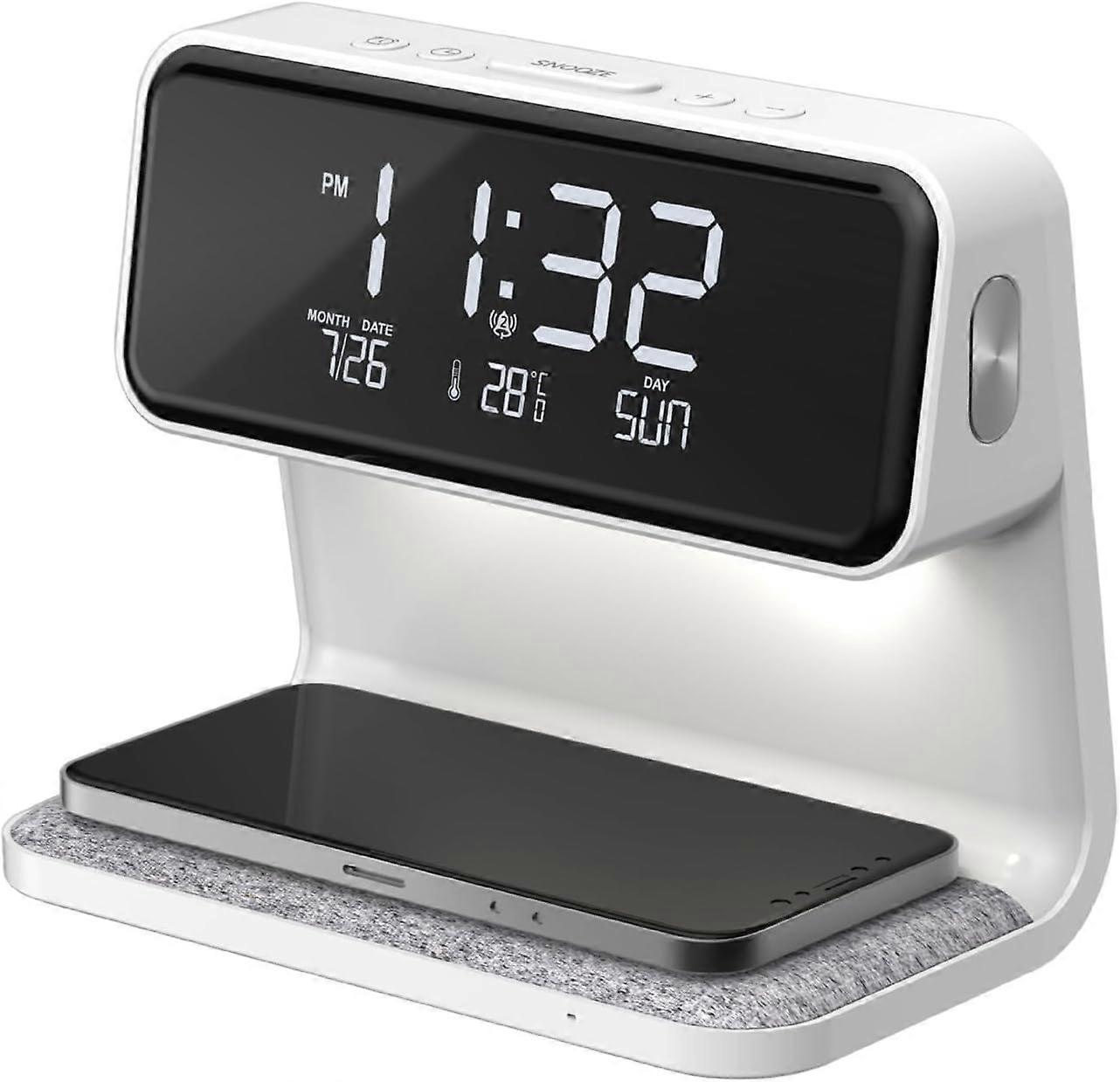 Wireless Charging Alarm Clock, Bedside Lamp with 3 Brightness Levels and Digital Snooze Alarm Clock for Bedroom Decoration