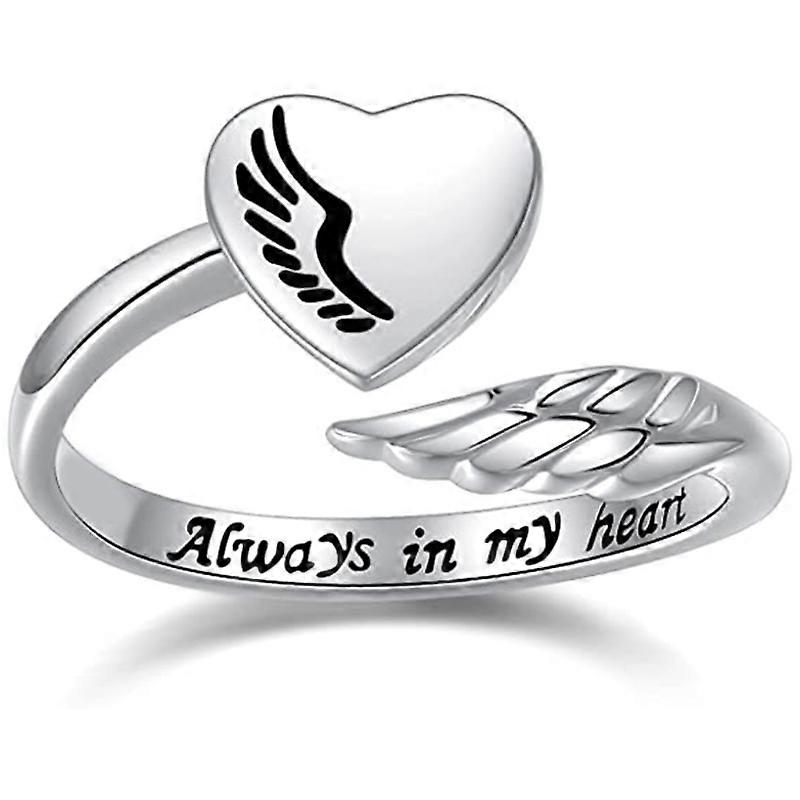 Creative Heart-shape Angel Wings Ring Open Rings Index Bagues réglables