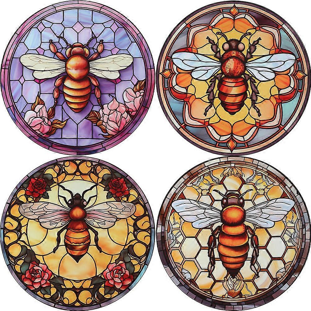 PVC Window Static Stickers Round Waterproof Electrostatic stickers for Window Decoration Bees 255x0.3mm 4pcs/set