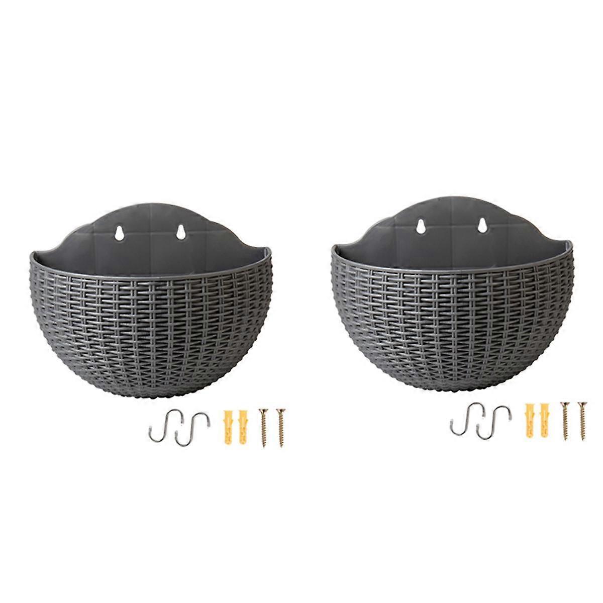 Gray Large European-Style Imitation Rattan Wall-Mounted Semi-Circular Flowerpot Lazy Flowerpot