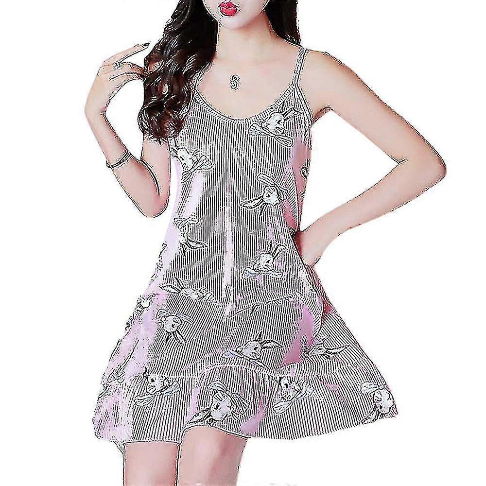 المرأة لطيف الكرتون طباعة ملابس النوم بلا أكمام كامي فستان نوم فضفاض ملابس النوم اللباس