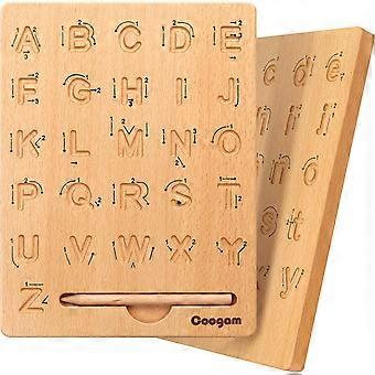 Træ bogstav tracing board dobbeltsidet, alfabet 123 tal kognition Montessori tidlig læring førskole legetøjsgave