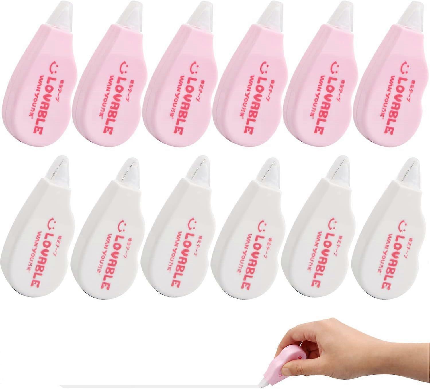 Maiden Heart 12PCS Correction Mini Pocket Mouse Correction Tapes, 4m x 5mm Correction Rolls, Correction Tape, Mouse Corrector, Correction Roller for S