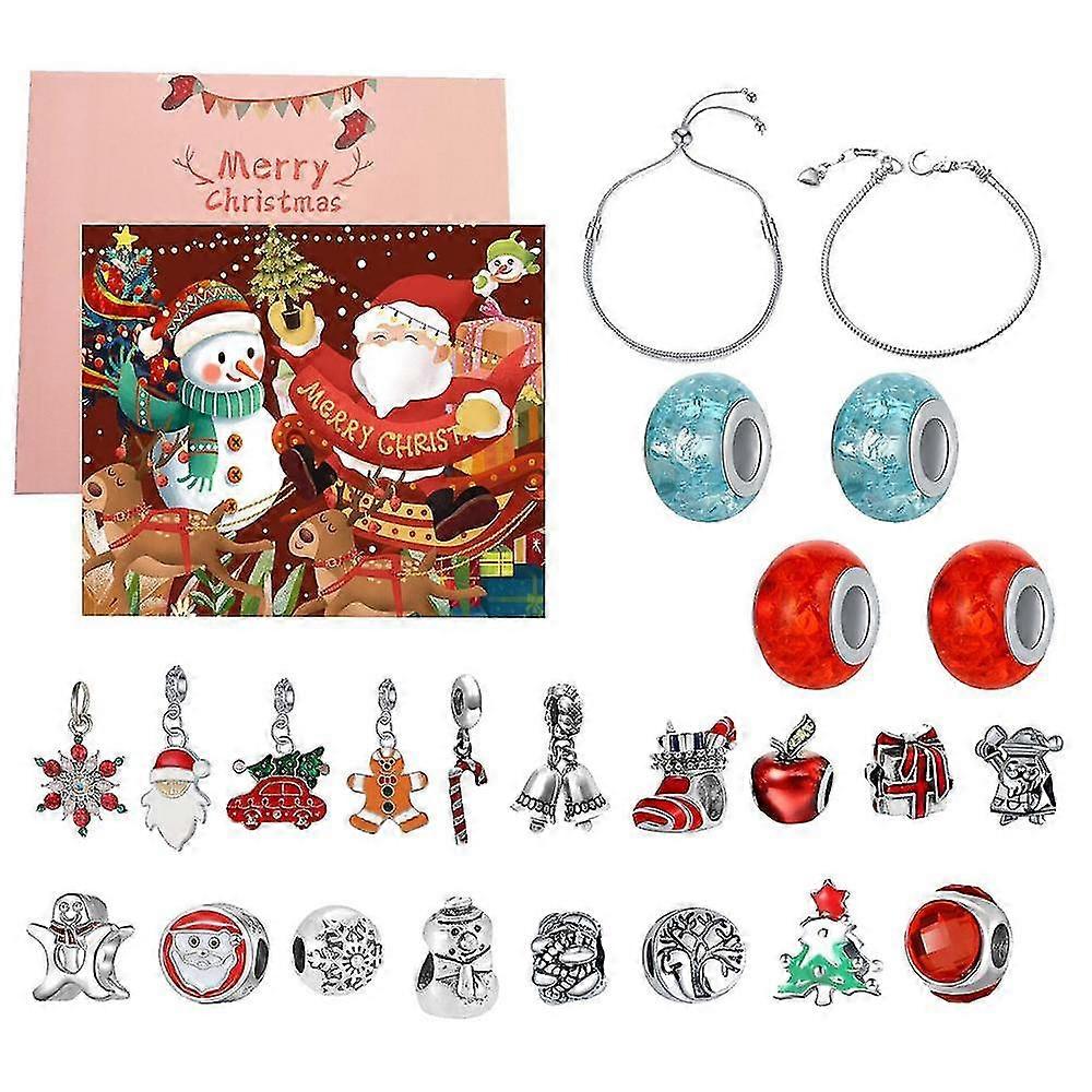 チャームブレスレットメイキングキット2022クリスマスアドベントカレンダーブレスレット女の子用24日クリスマスカウントダウンカレンダーファッションジュエラー