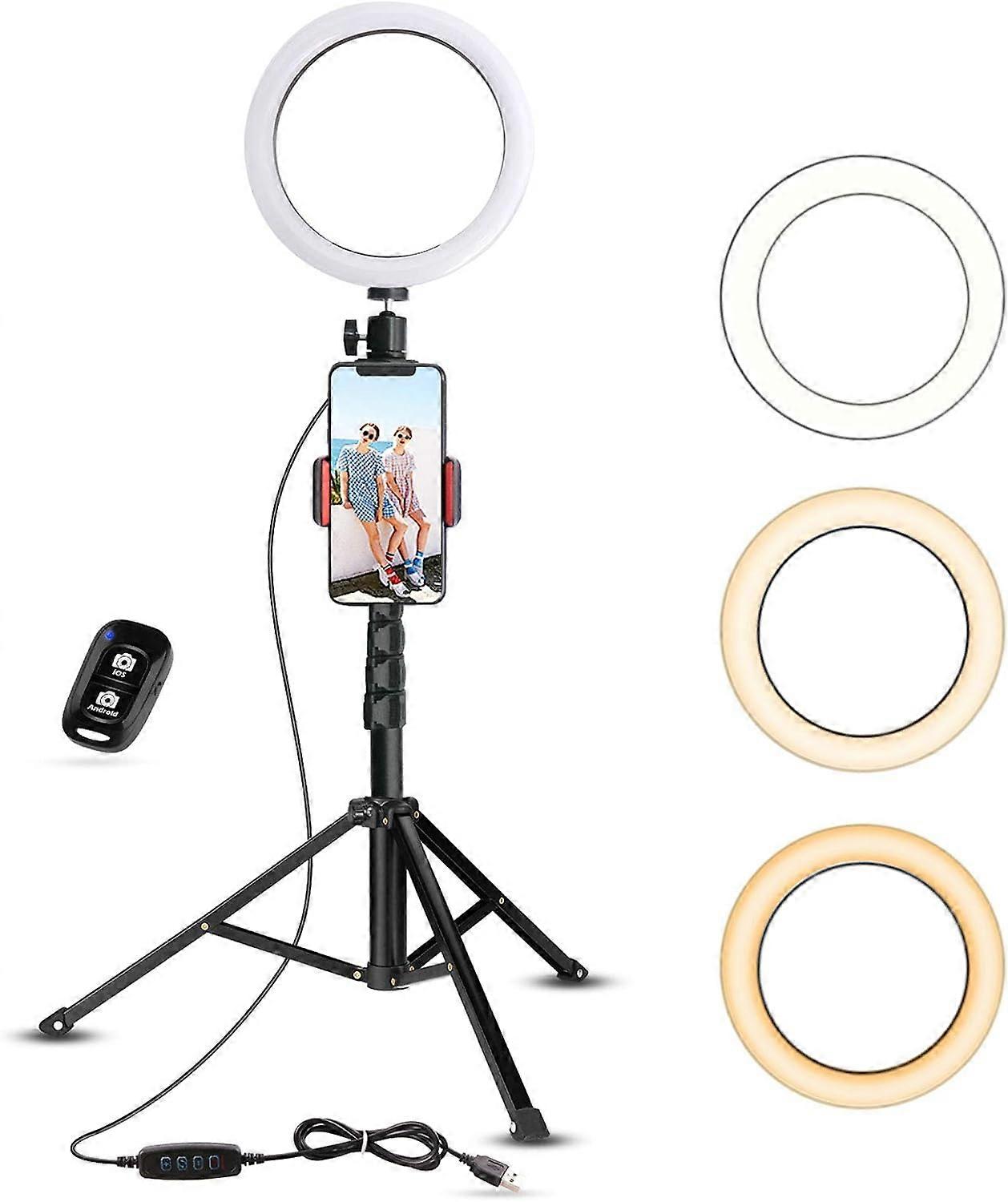 Selfie Ring Light with Tripod Stand & Cell Phone Holder for Live Stream/Makeup, Mini Led Camera Ringlight