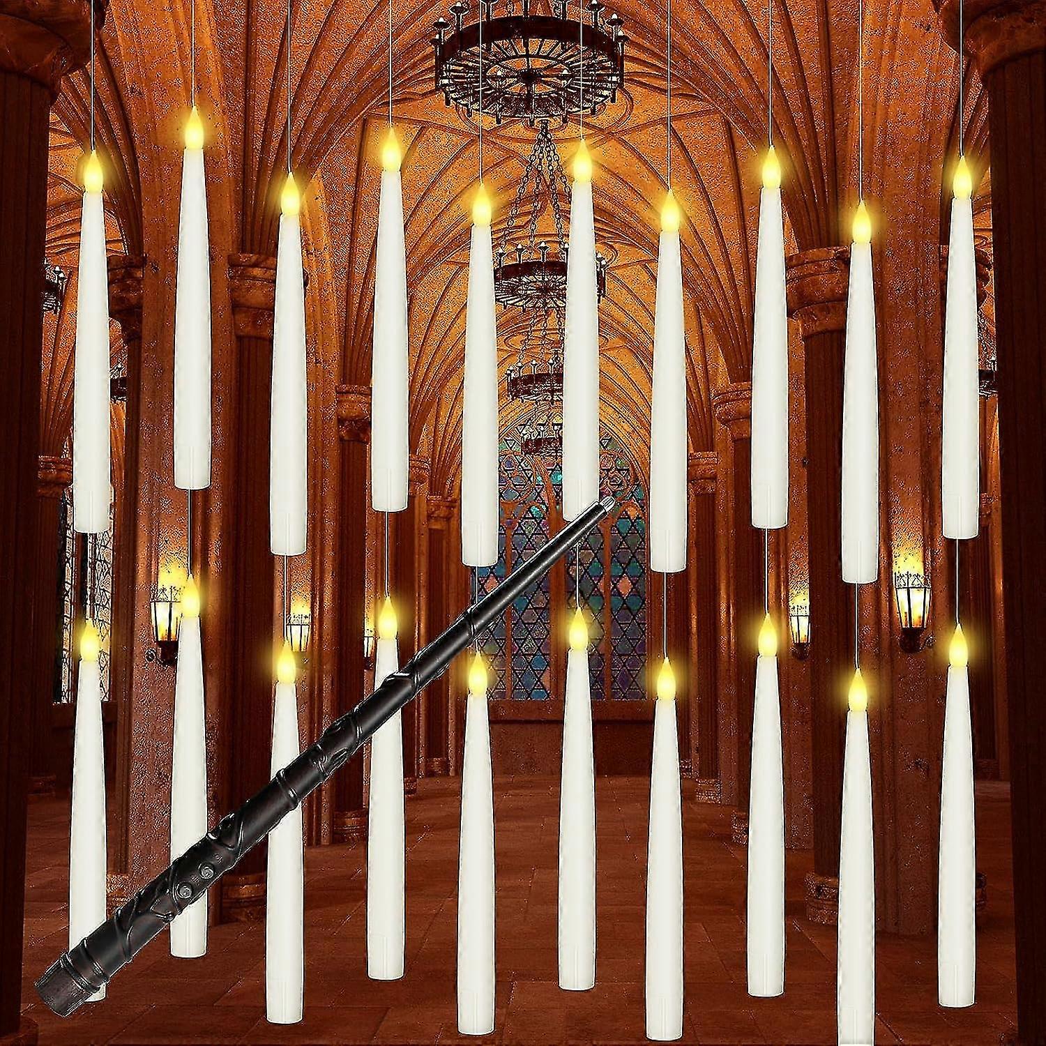Halloween Decorations Floating Candles Led With Magic Wand Remote Hanging Flameless Candles