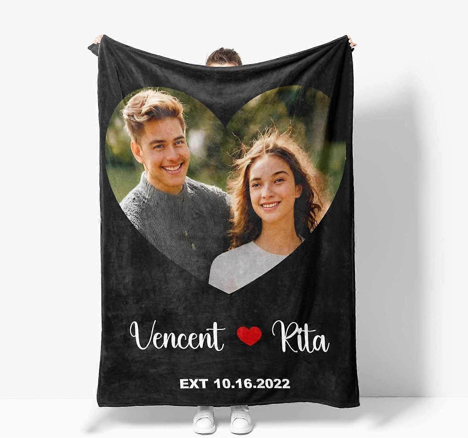 Brugerdefinerede tæpper Personlige fotobilleder Gaver Tæpper til kæreste Kæreste Mand Kone Par til jul Halloween Fødselsdag Jubilæum (