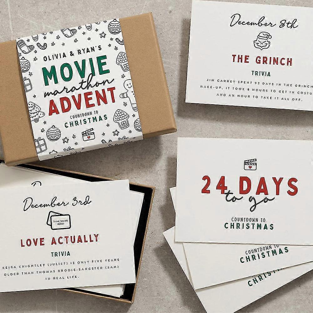 2023 2022 Navidad 24 días cuenta regresiva Tarjetas de calendario de adviento, 24 piezas Lista de reproducción de películas familiares Canción Calendario de Adviento Caja de tarjetas Regalo festivo de Navidad