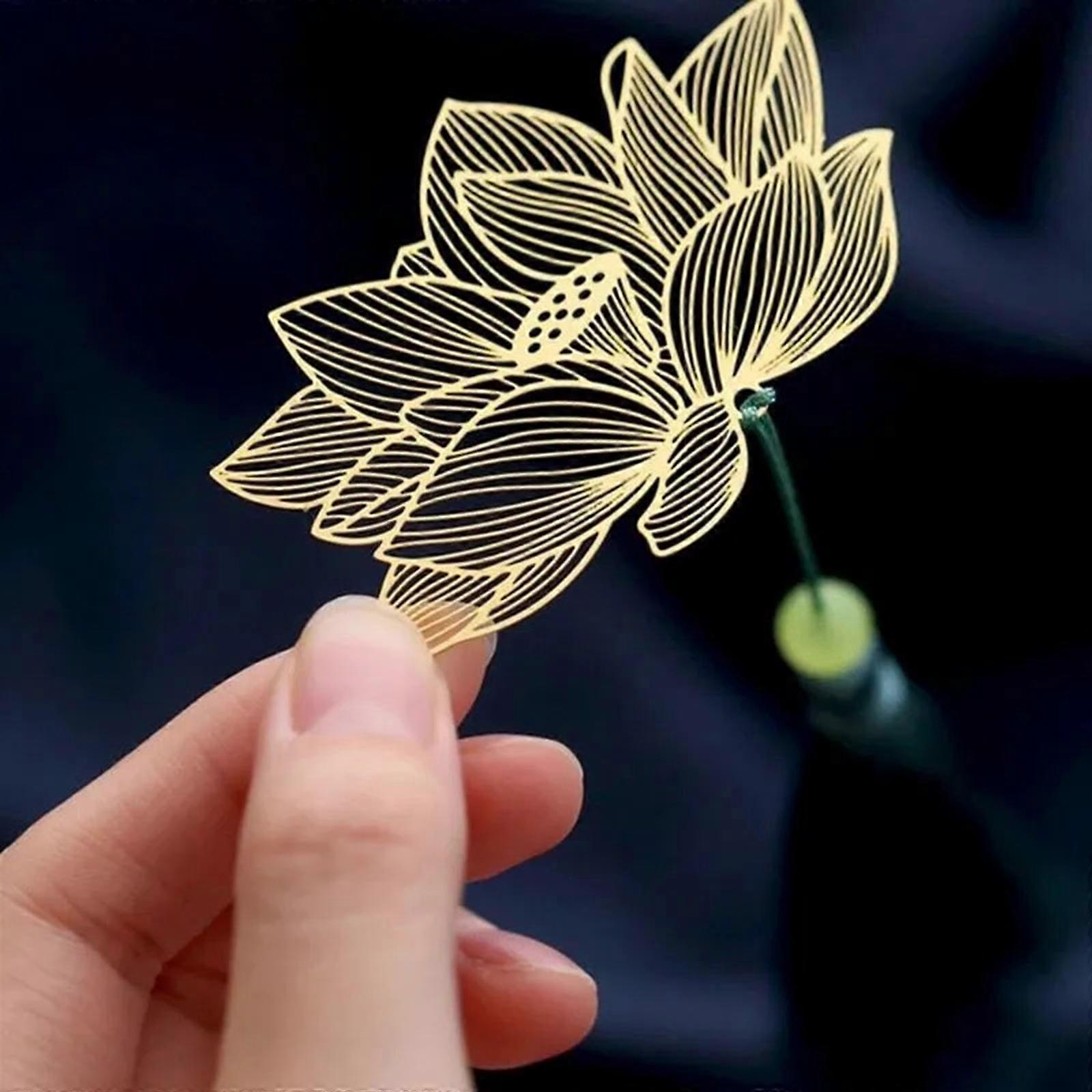 4 Pack Metal Bookmarks with Chain, Golden Hollow Bookmark for Book Lovers, Writers, Readers, Children, Teens