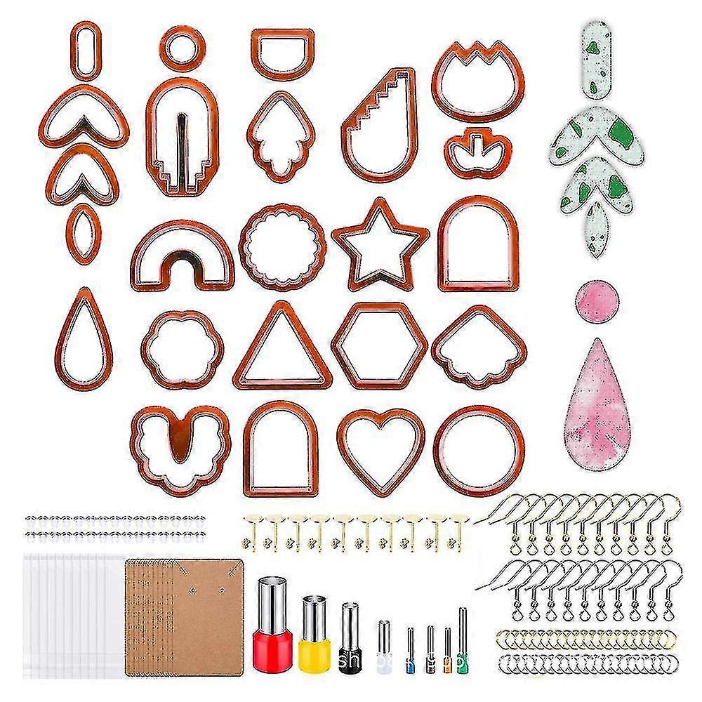 24 Shapes Polymer Clay Cutters, Diy Earring Making Kit Of 142 Pcs Incl Plastic Clay Molds For Polymer Clay Jewelry & Earring Making Kit For Polymer Cl