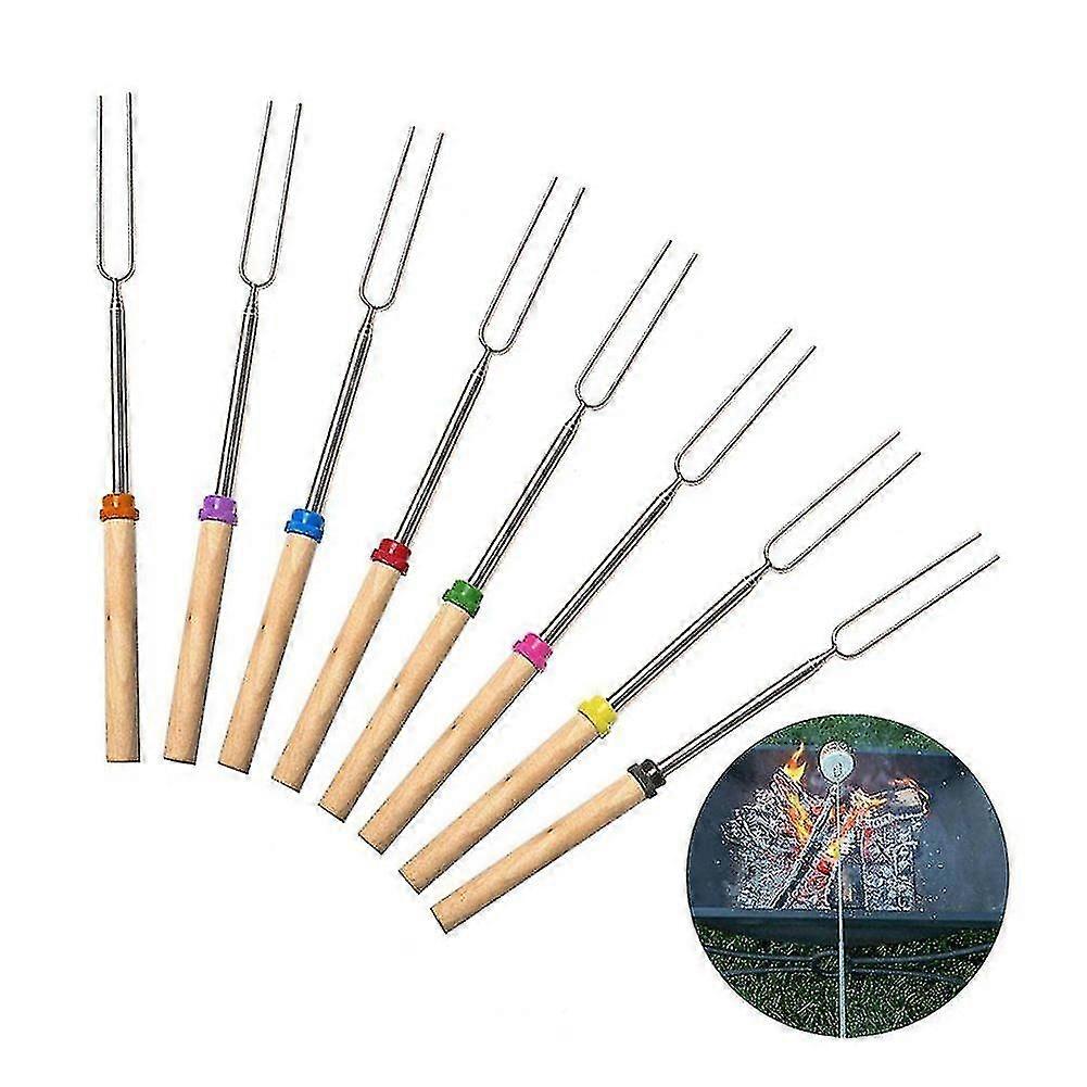 Barbecue Forks Set Of 8 Marshmallow Roasting Sticks Extendable Stainless Steel