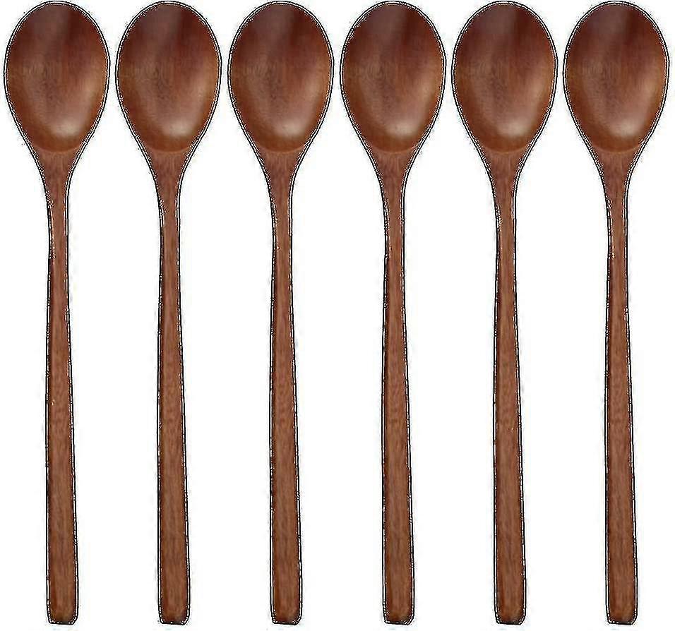 6 Pcs Wooden Spoons Wood Soup Spoons For Eating Mixing Stirring H A