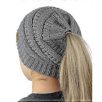 1pcs Soft Stretch Cable Knit Messy High Bun Ponytail Beanie Hat