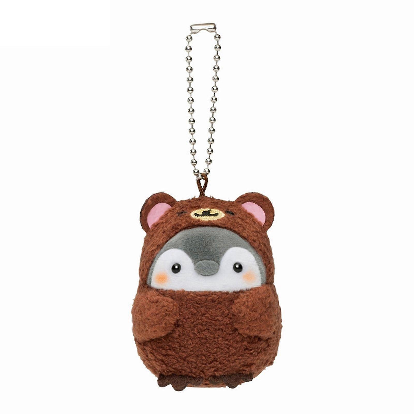Small Plush Doll Pendant with Chain Cute Cartoon Penguin in Costume Hanging Key Ring Decor Gift for