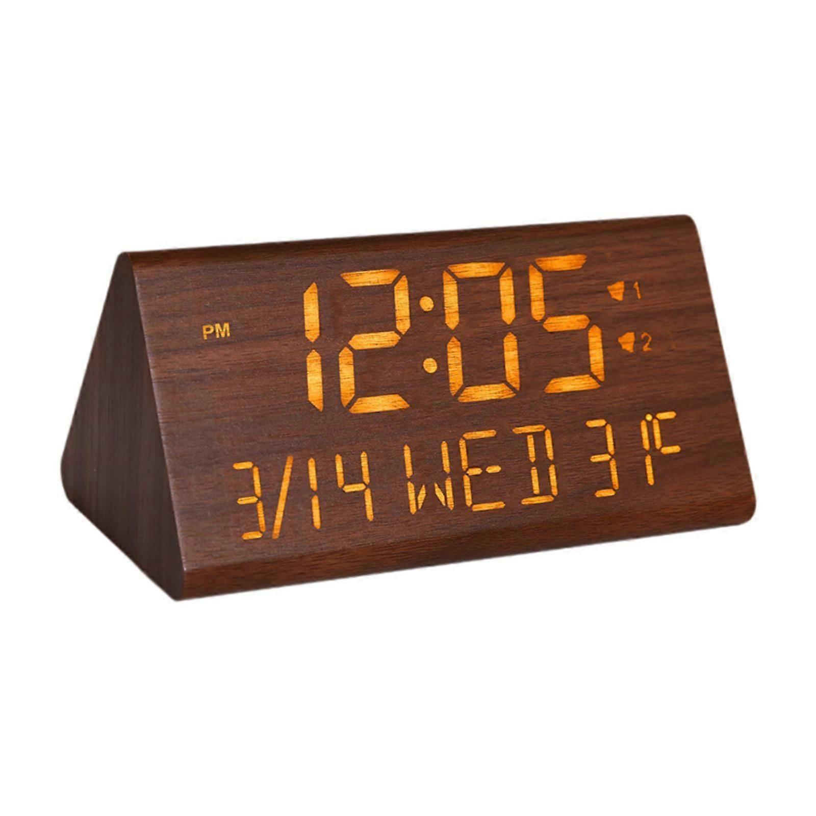 デジタル目覚まし時計ギフトリビングルーム用木製卓上時計ナイトスタンドトラベルブラウン