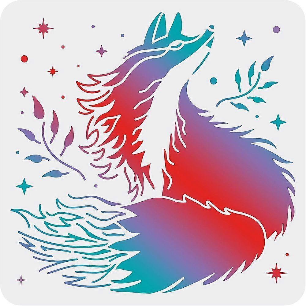 1pc Fox Stencils Template 30x30cm Plastic Fox Drawing Painting Stencils Star Leaves Pattern Reusable Stencils for Painting on Wood Floor Wall and Tile