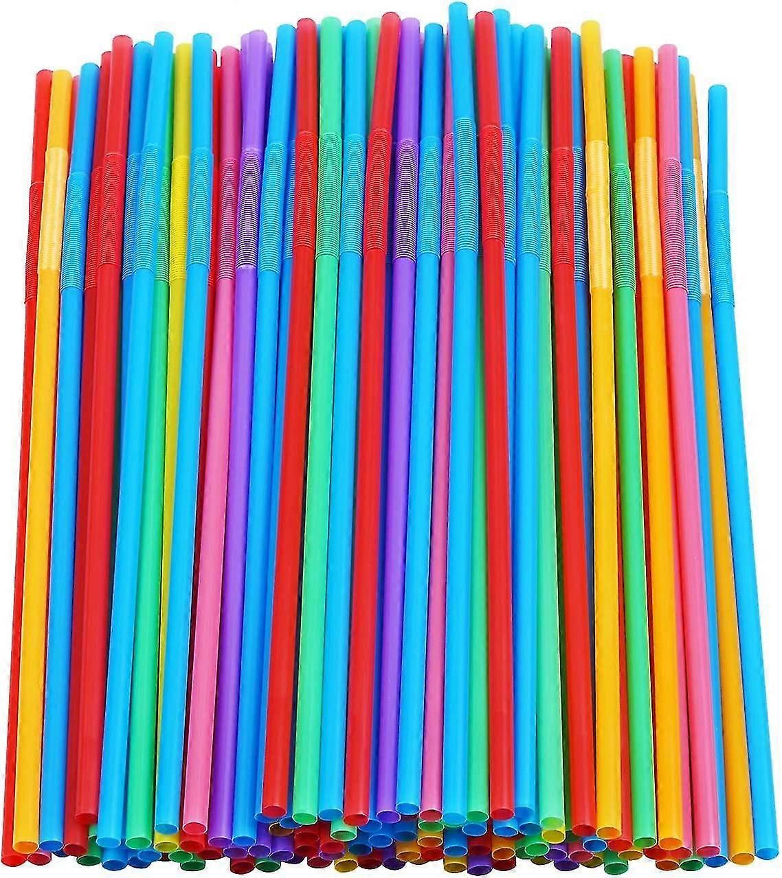 200 Pcs Colorful Plastic Long Flexible Straws,6191