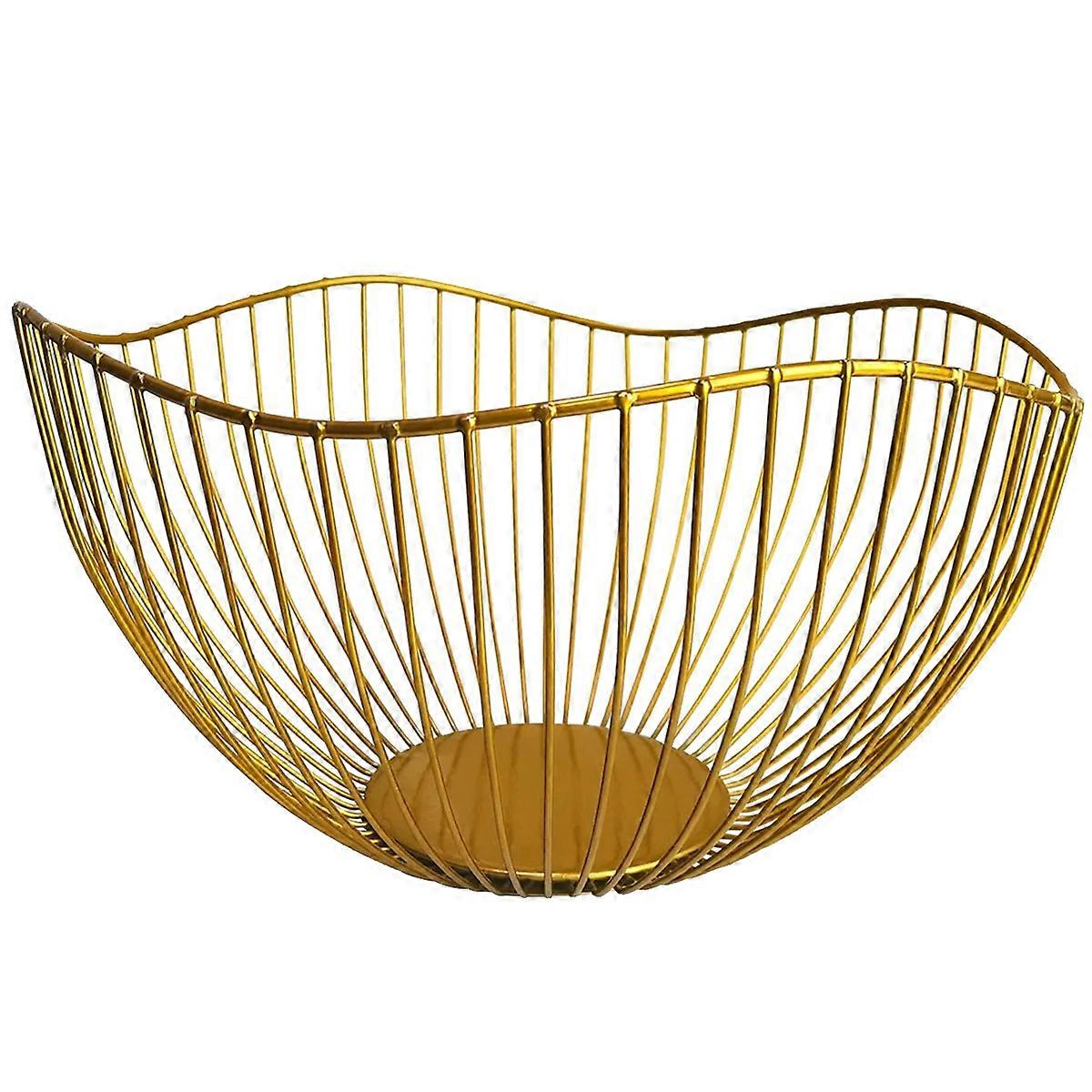 Wire Fruit Basket, Gold Serving Dish for Kitchen Counter
