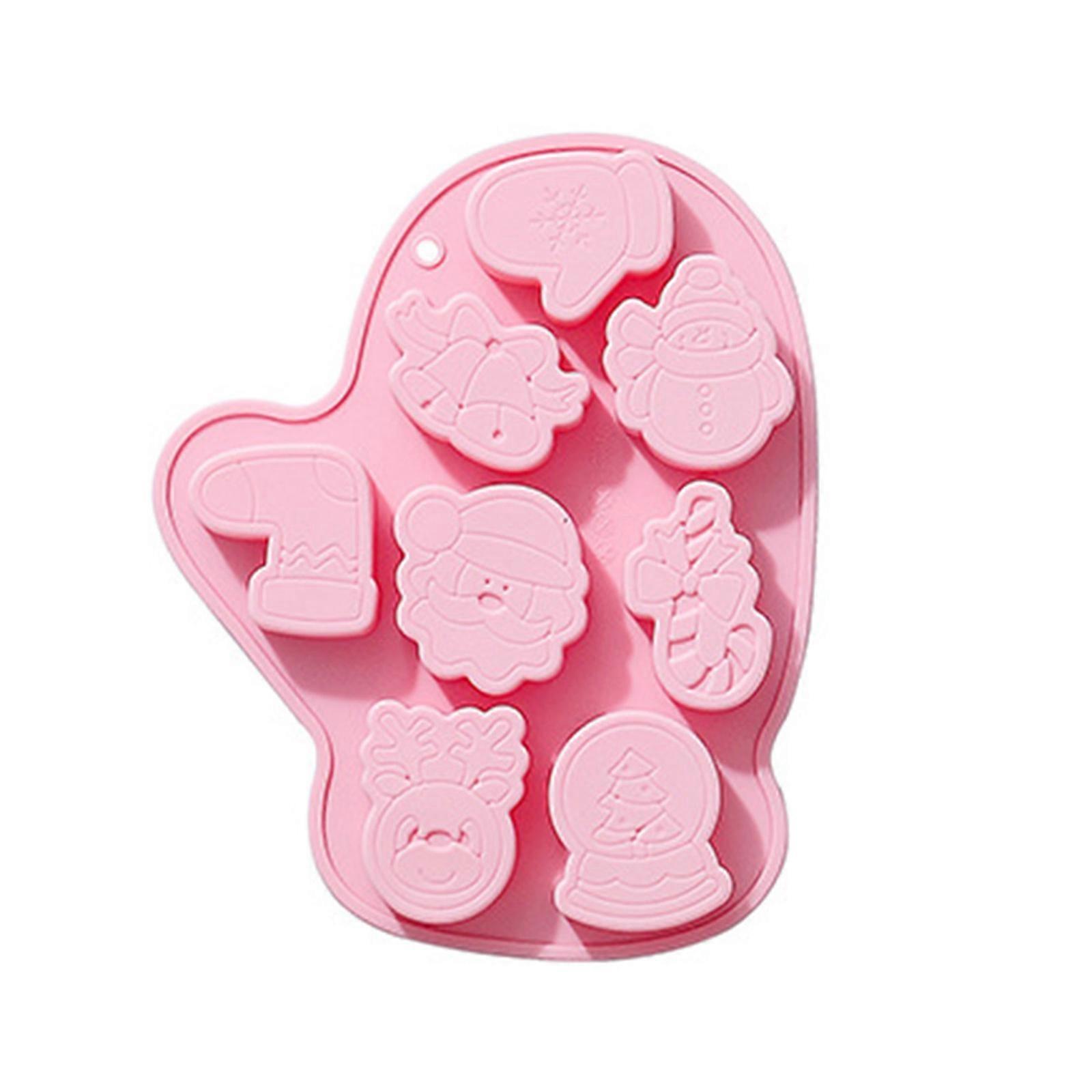 8PCSクリスマスシリコーン型、シリコーンクリスマスベーキング型、クリスマスツリーケーキ型、キャンディーチョコレート型、クリスマスギフトピンク