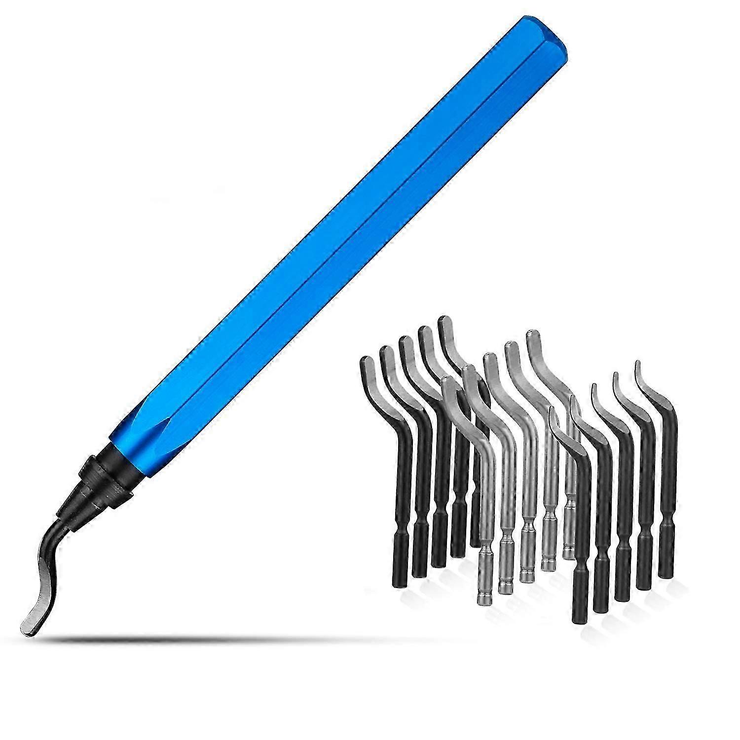 Deburring Tool with Metal Handle,15Pcs Set Rotary Deburring Blades,Hand Deburring Tool(Blue)