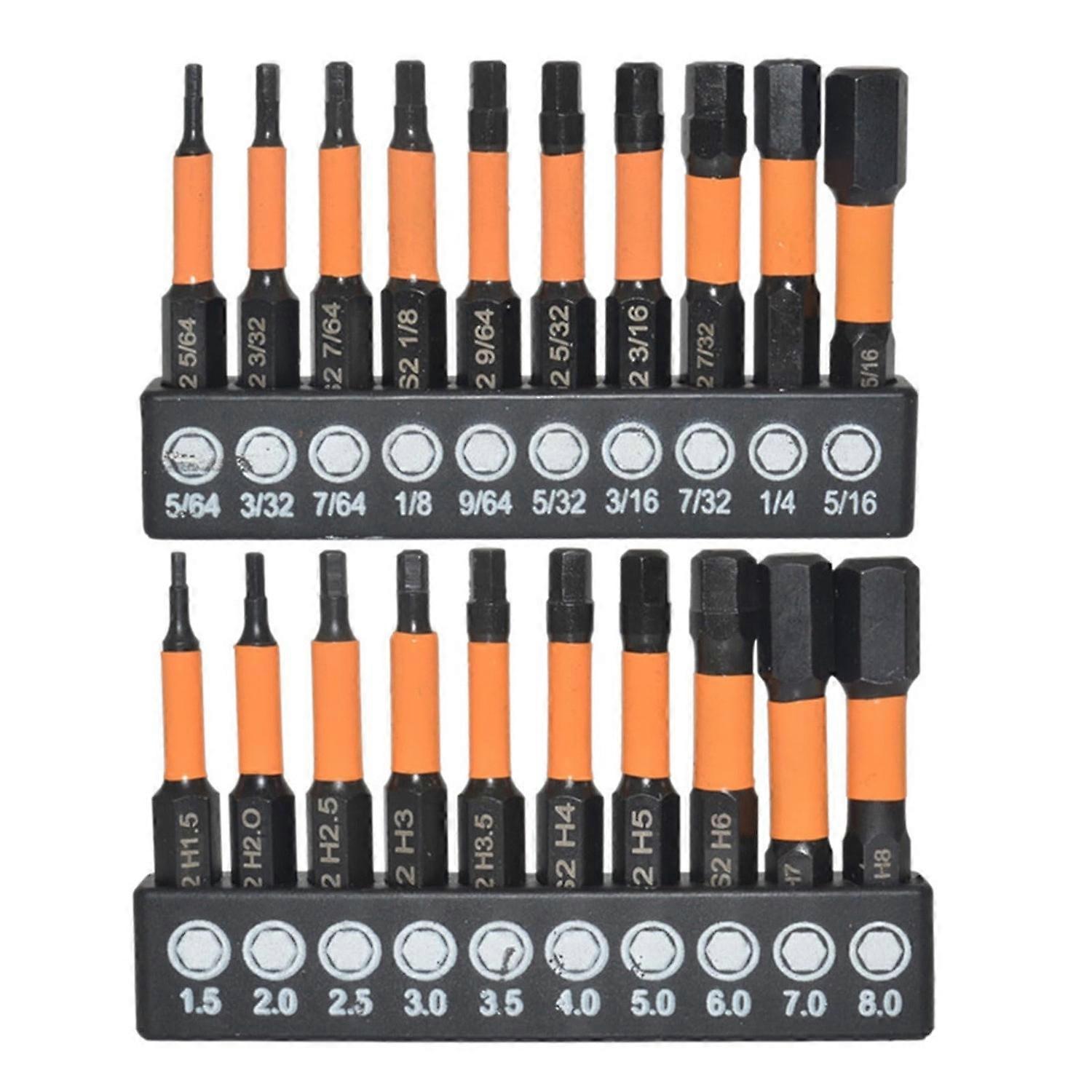 20Pcs Metric and Imperial S2 Alloy Steel Magnetic Hex Screwdriver Bits Set,Length: 50mm