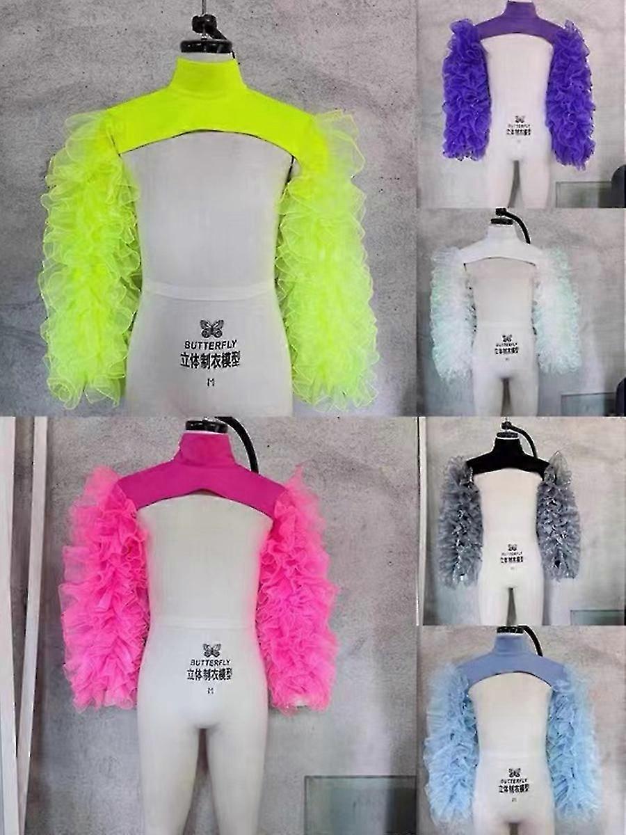 Femei Singer Dancer Club de noapte Costum Tifon Mesh Shawl Umăr Dj Jazz Dance Stage Performance Accesorii Bubble Maneci Vest
